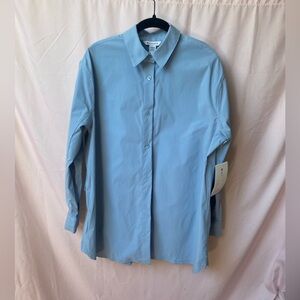 NWT Athleta Oversized Poplin Top Button Up Long Sleeve Heron Blue Women’s Medium